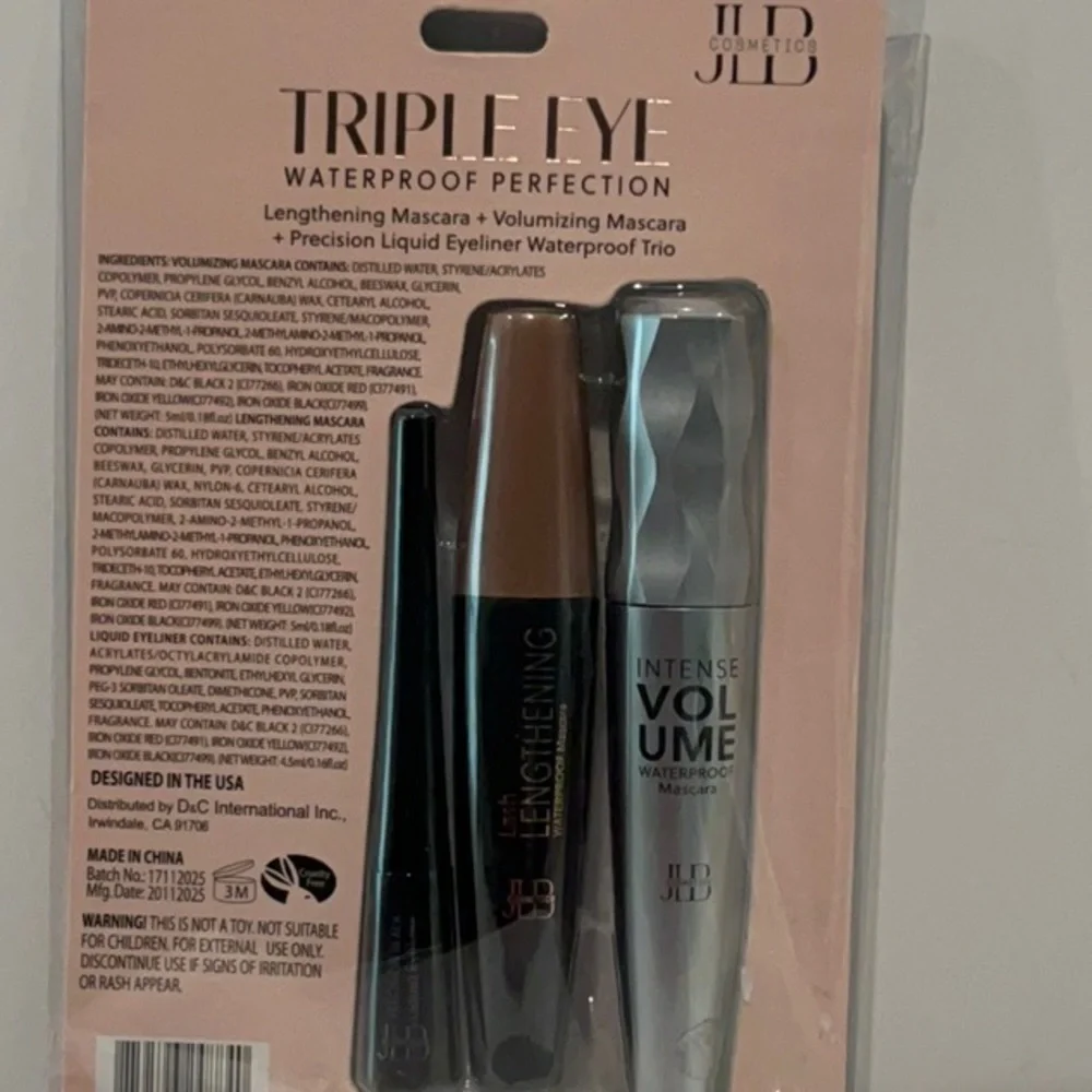 JLB Cosmetics Triple Eye Waterproof Perfection (3) PC Mascara and Eyeliner.